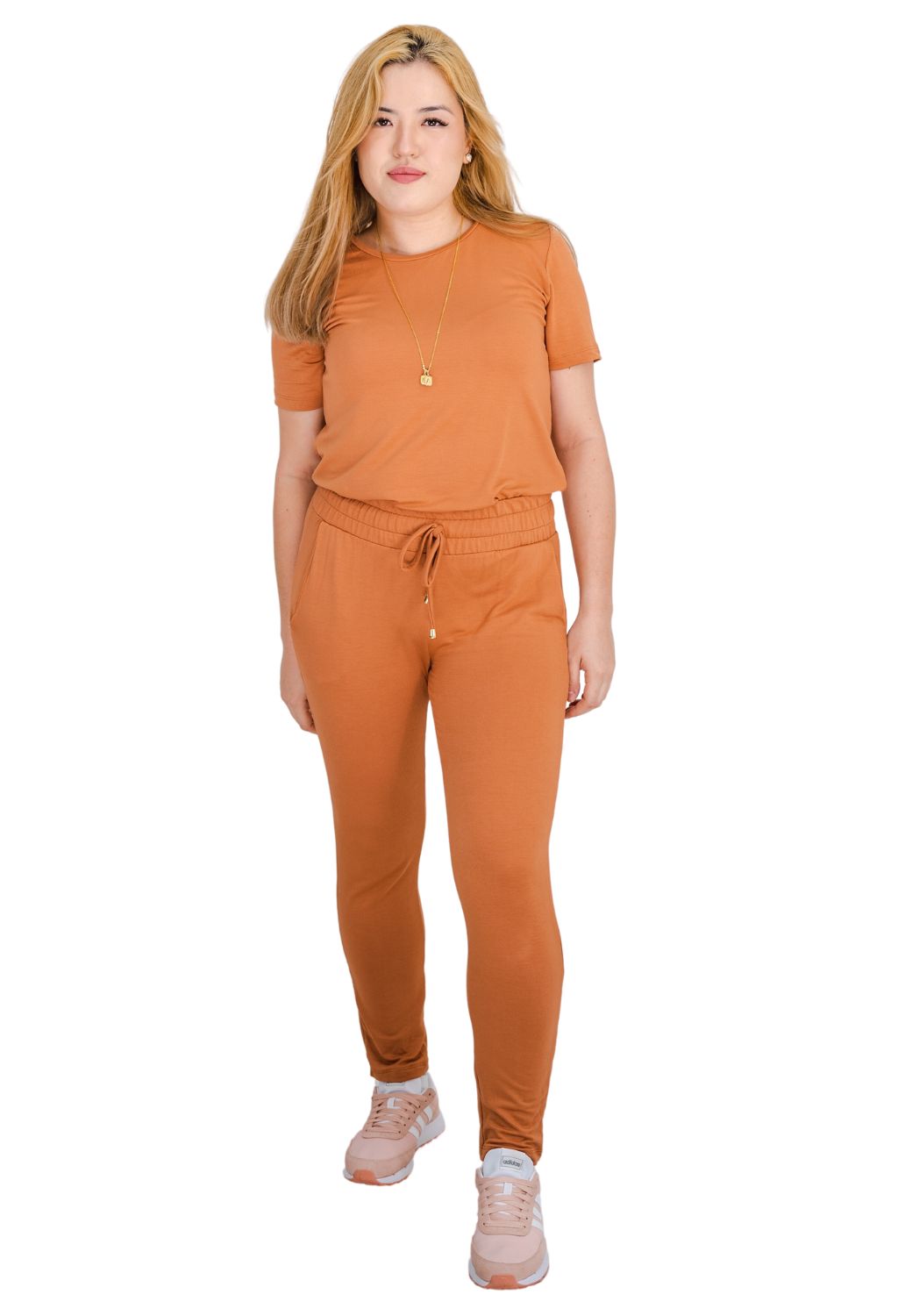 Conjunto Feminino Moletinho Blusa Curta e Calça Cós Largo