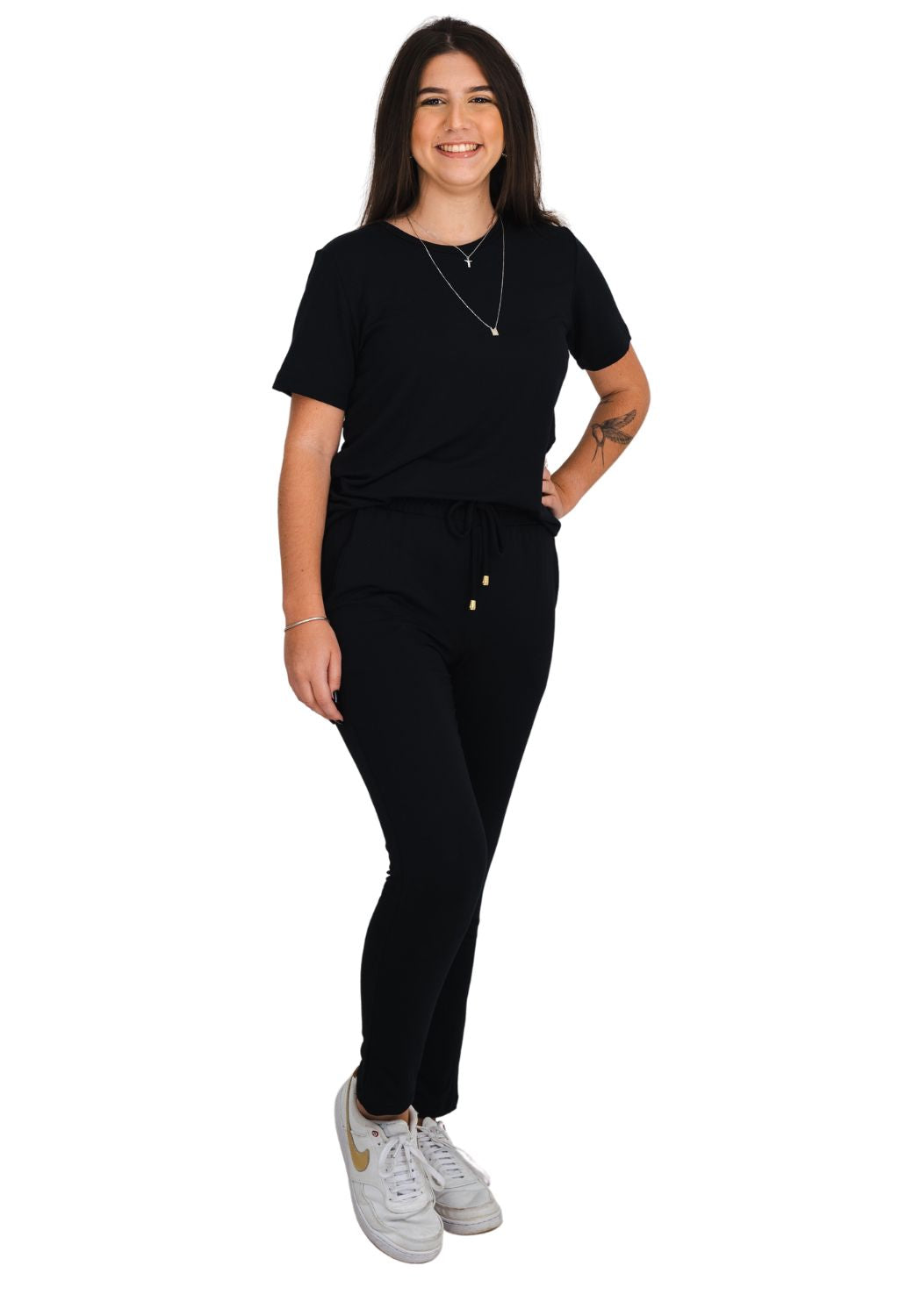 Conjunto Feminino Moletinho Blusa Curta e Calça Cós Largo